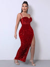 Sequin Spliced Mesh Adjustable Strap Dress Cocktail Dresses - Tophatter Daily Deals