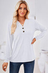 Notched Long Sleeve T-Shirt White Women's T-Shirts - Tophatter Daily Deals