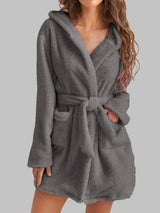 Tie Waist Hooded Robe Charcoal Sleep Dresses - Tophatter Daily Deals