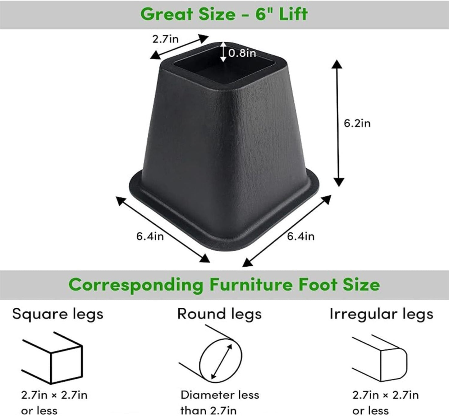 4Pcs Heavy Duty Bed Chair Risers Feet Leg Lift Furniture Extra Raisers Stand 5 - Tophatter Daily Deals