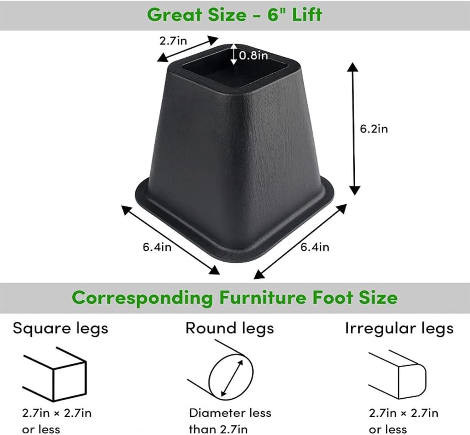 4Pcs Heavy Duty Bed Chair Risers Feet Leg Lift Furniture Extra Raisers Stand 5 - Tophatter Daily Deals