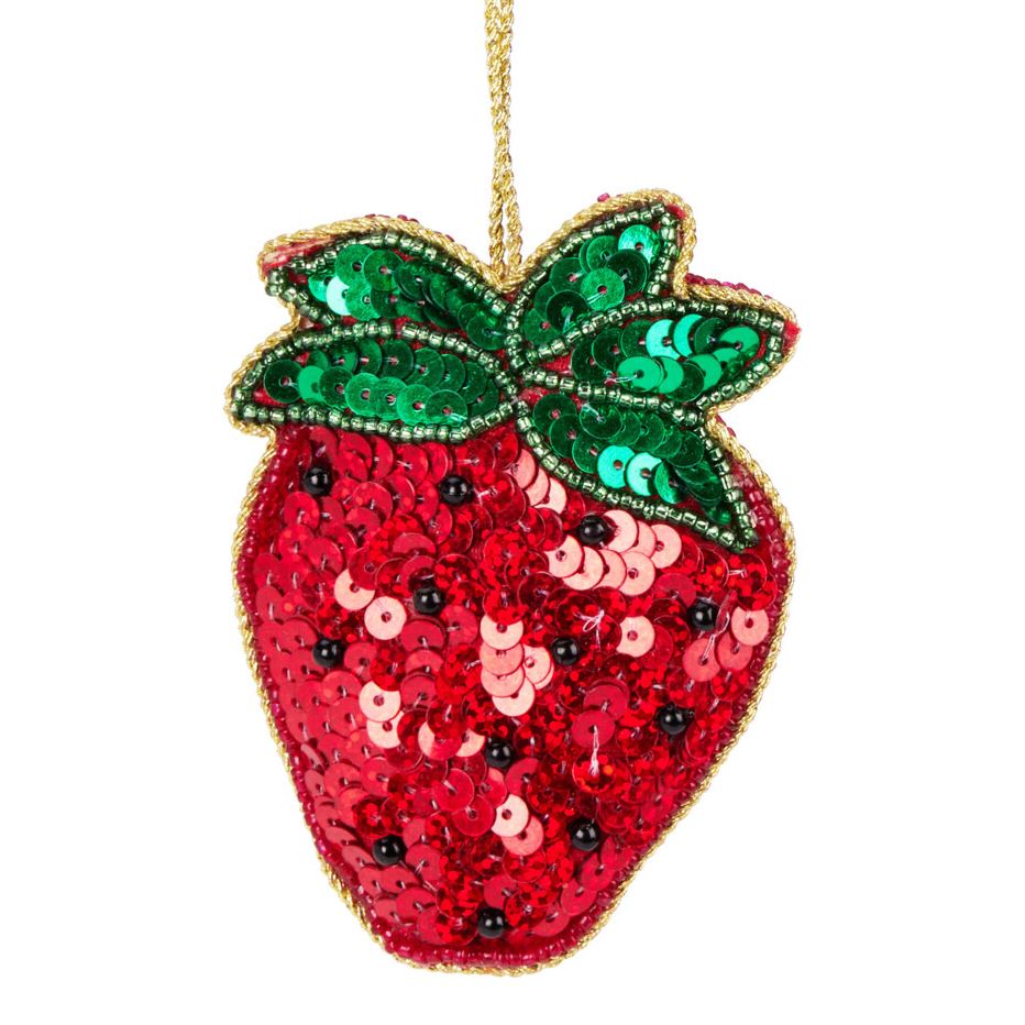 Strawberry Beaded Christmas Tree Bauble | Colourful Fruit-shaped Tree Ornaments Baubles - Tophatter Daily Deals