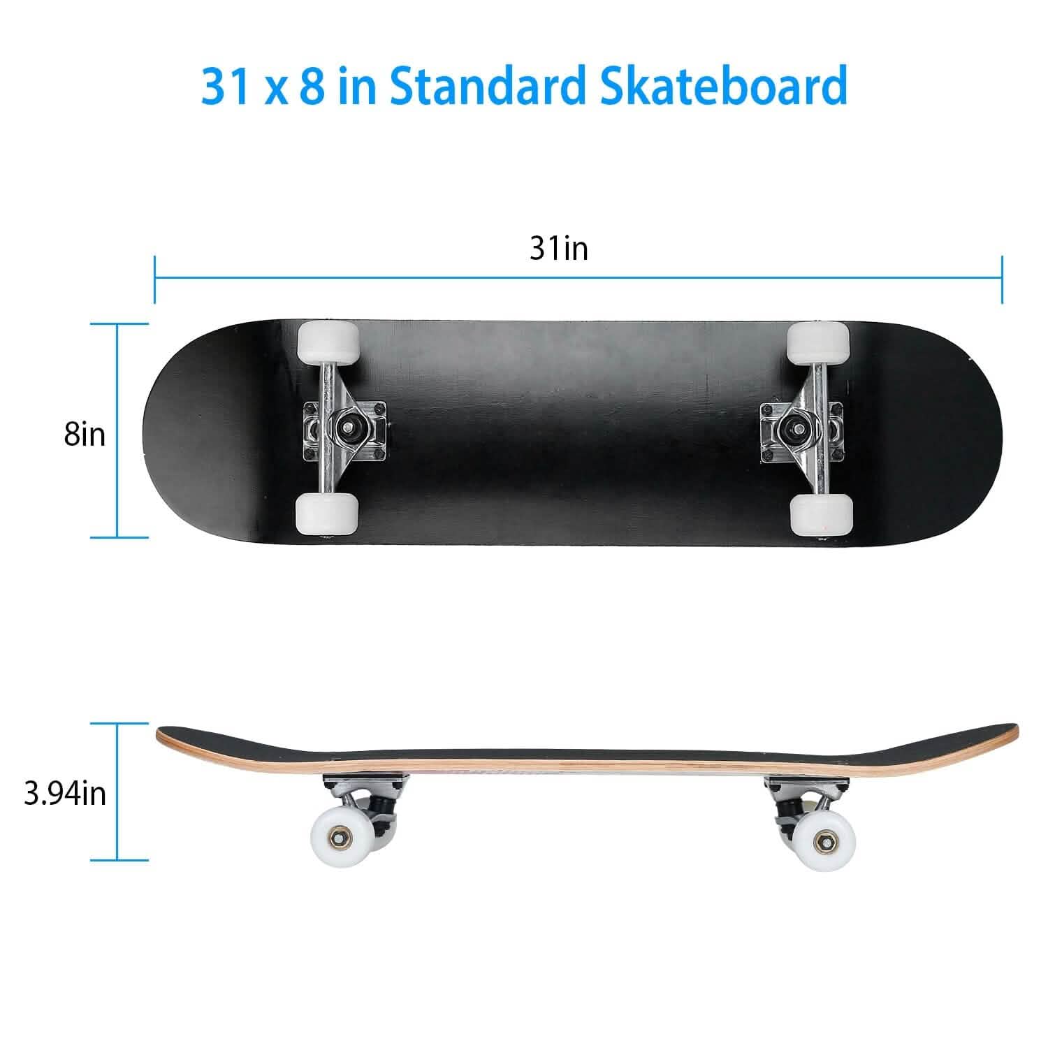 31x8in 9 Layers Maple Concave Skateboard Outdoor Recreation - Tophatter Daily Deals