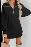 Half Zip Dropped Shoulder Mini Sweatshirt Dress Black Casual Dresses - Tophatter Daily Deals