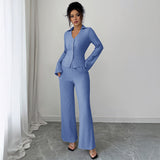 Button Shirt Wide-leg Pants Suit For Women 0 - Tophatter Daily Deals