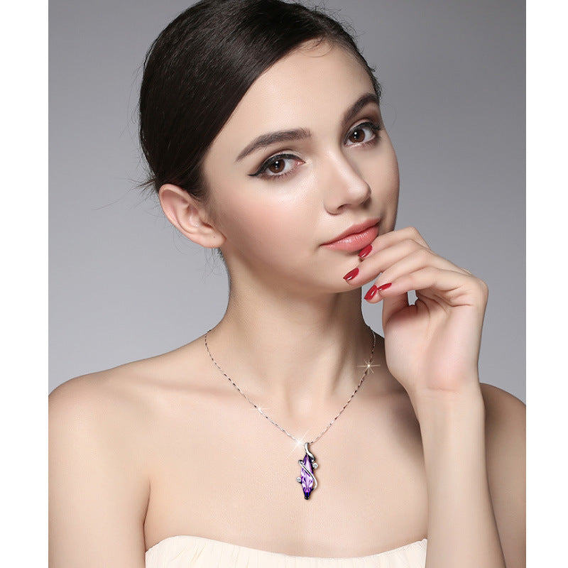 925 Sterling silver ladies purple crystal pendant necklace 0 - Tophatter Daily Deals