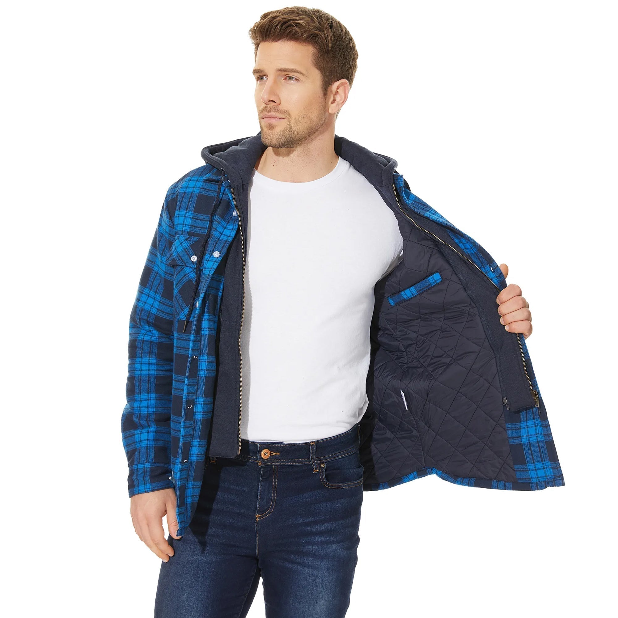 Lightweight Cozy Men's Hooded Jacket - Shirt Style, Fleece - Tophatter Daily Deals
