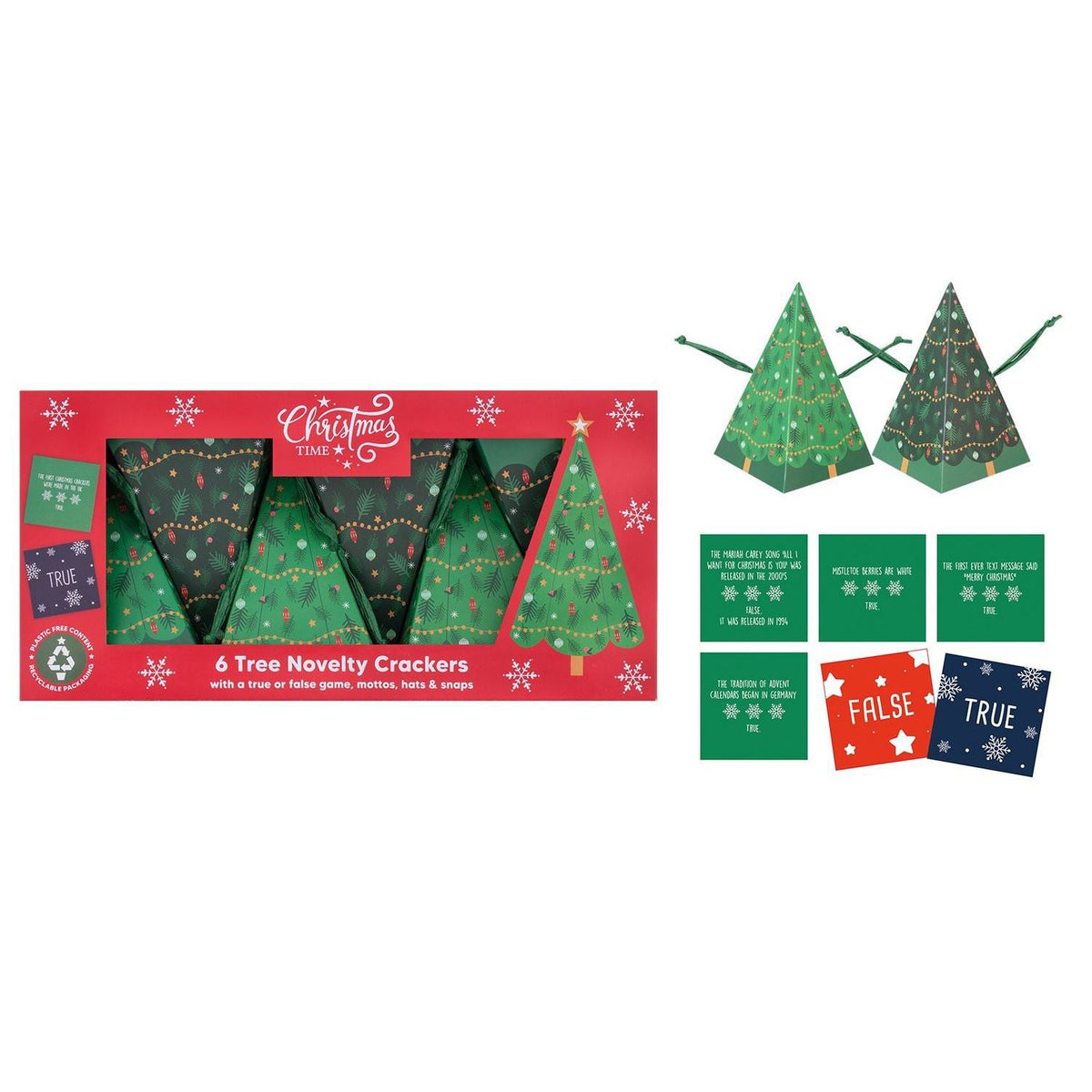 Set of 6 Tree Crackers with True or TRUE Game | Novelty Christmas Crackers Christmas Cracker - Tophatter Daily Deals