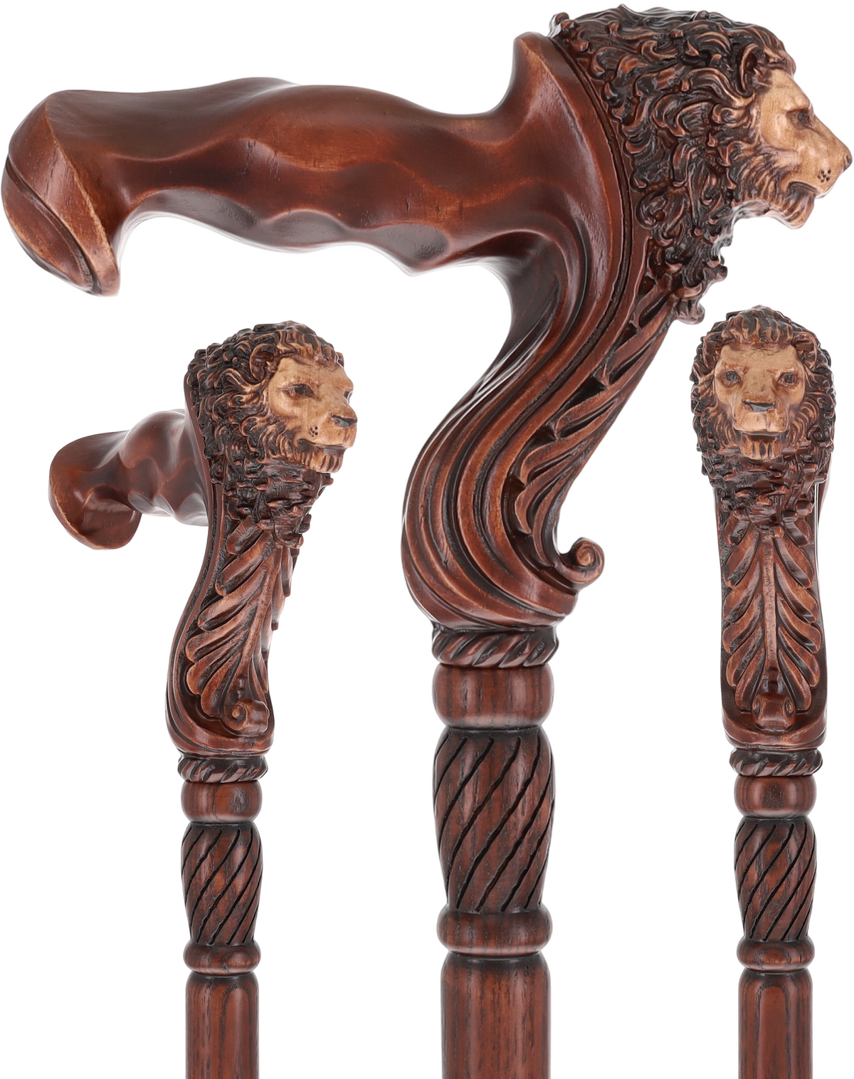 Lion Head: Artisan Intricate Handcarved Wood Cane (Right Hand) Hand Carved Artisan - Tophatter Daily Deals