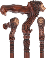 Lion Head: Artisan Intricate Handcarved Wood Cane (Right Hand) Hand Carved Artisan - Tophatter Daily Deals