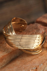 Gold Textured Crossover Metal Cuff Wide Bracelet Bracelets - Tophatter Daily Deals