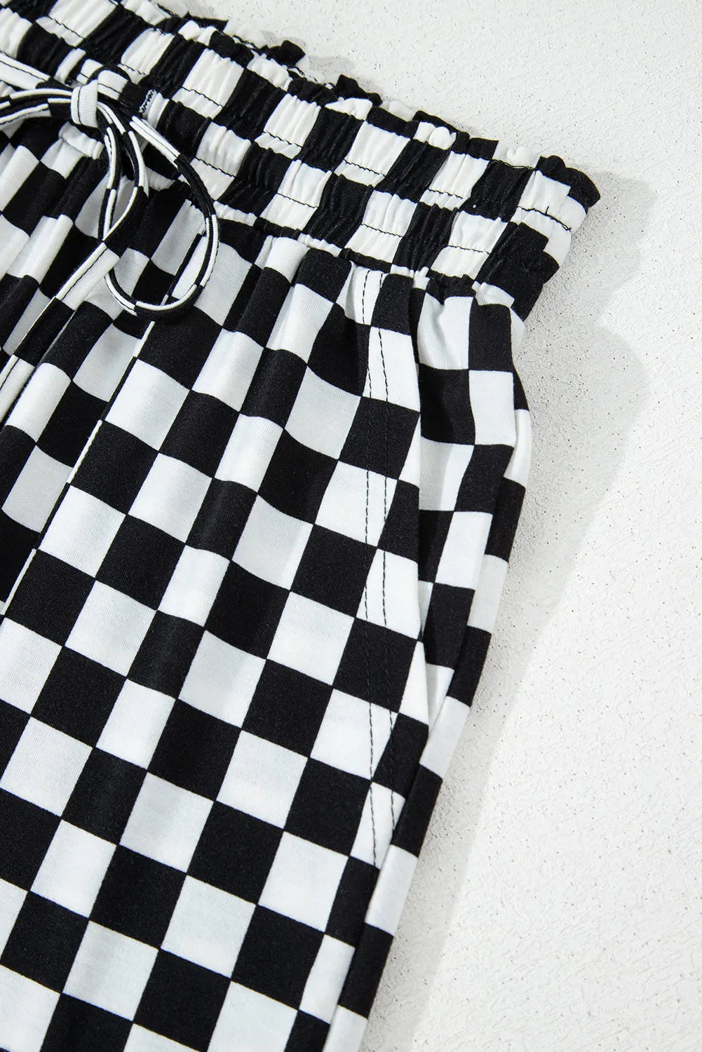 Black Checkered Print Long Sleeve Top and Pants Lounge Set Loungewear & Sleepwear/Loungewear - Tophatter Daily Deals