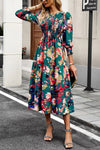 Printed Smocked Lantern Sleeve Ruffled Dress Casual Dresses - Tophatter Daily Deals