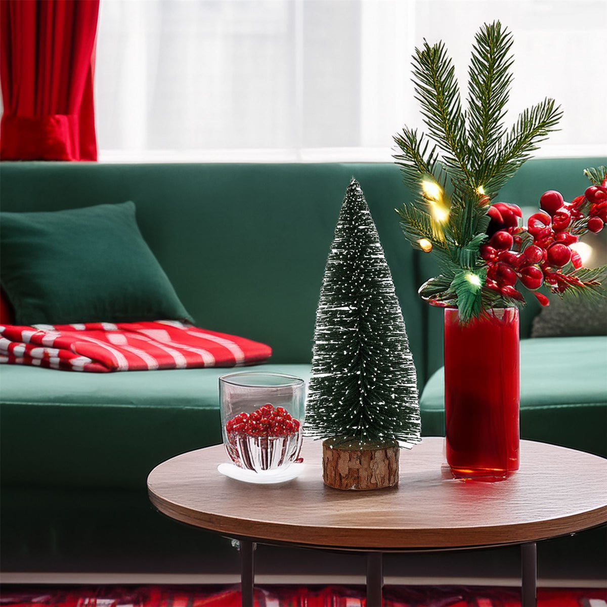 Medium Snowy Green Bottle Brush Christmas Tree | Snow-Flocked Pine Tree - 25cm Ornament - Tophatter Daily Deals