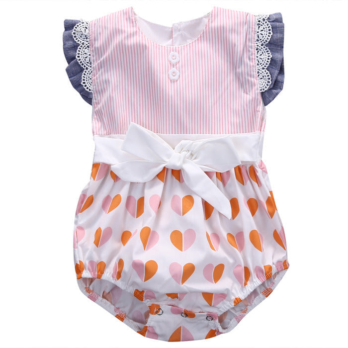 Baby Girl Flying Sleeve Lace Up Triangle Romper Pink 0 - Tophatter Daily Deals