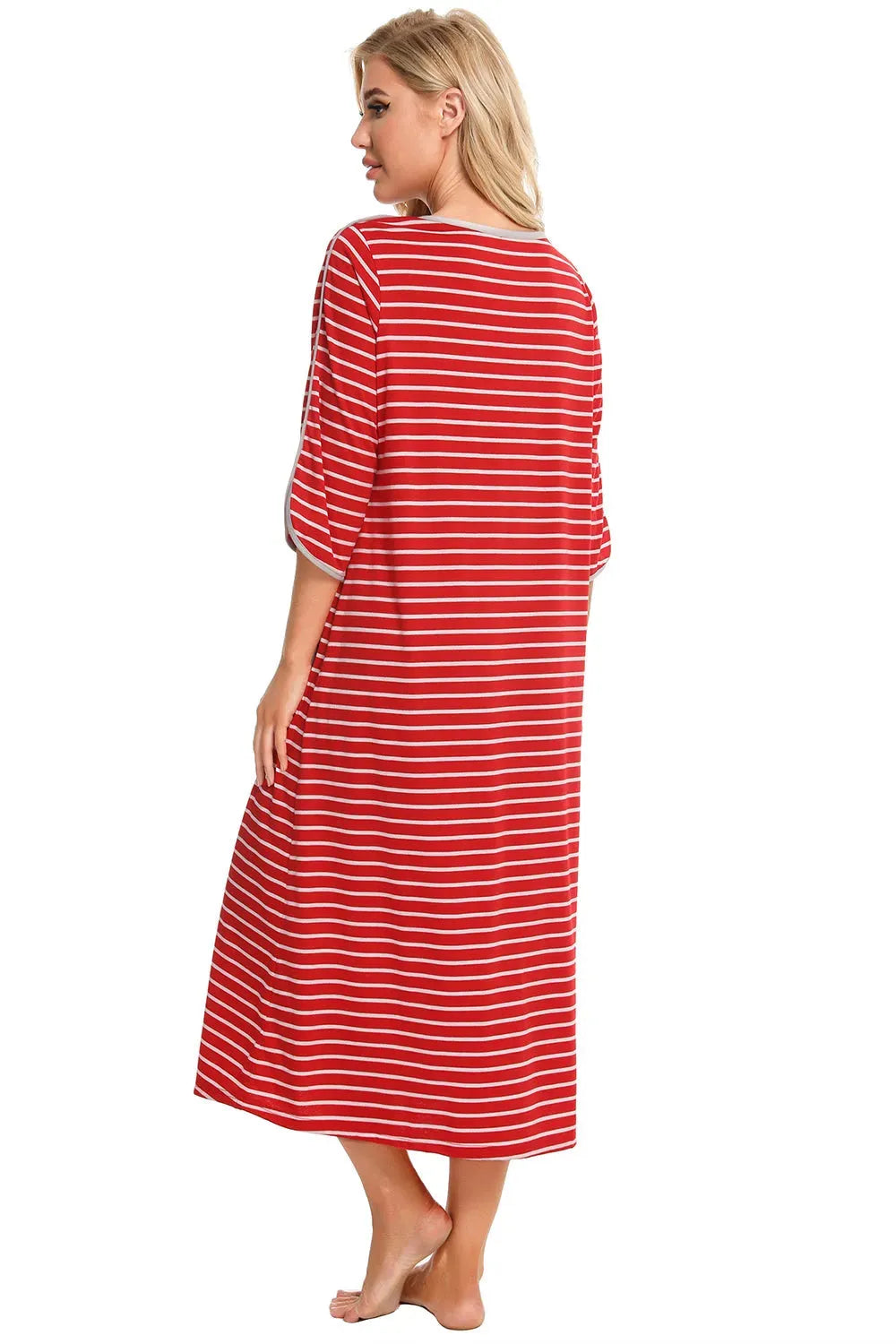 Round Neck Three-Quarter Sleeve Midi Night Dress Sleep Dresses - Tophatter Daily Deals