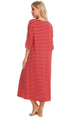 Round Neck Three-Quarter Sleeve Midi Night Dress Sleep Dresses - Tophatter Daily Deals