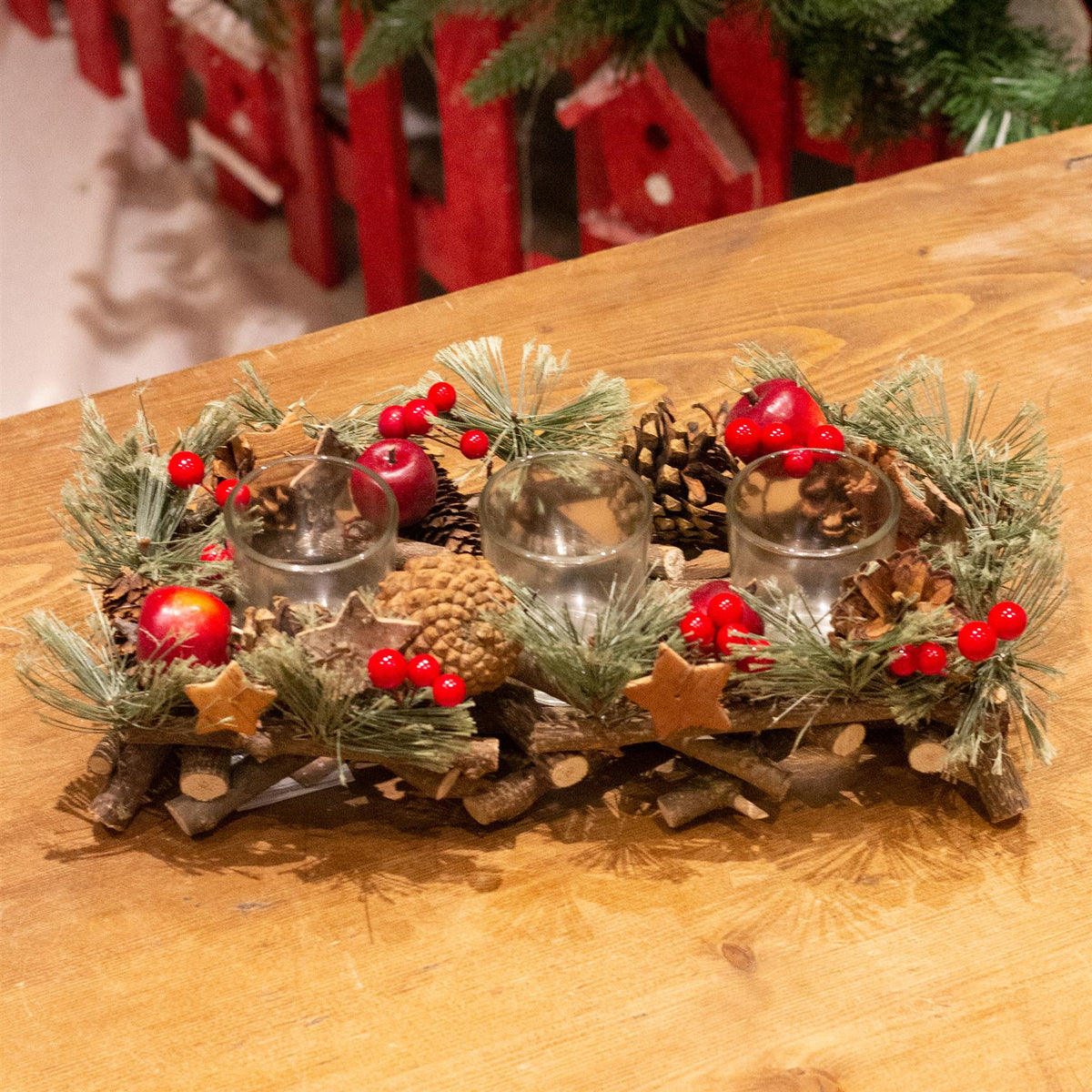Handcrafted Christmas Triple Tealight Candle Holder ~ Xmas Table Centrepiece Candle Holder - Tophatter Daily Deals