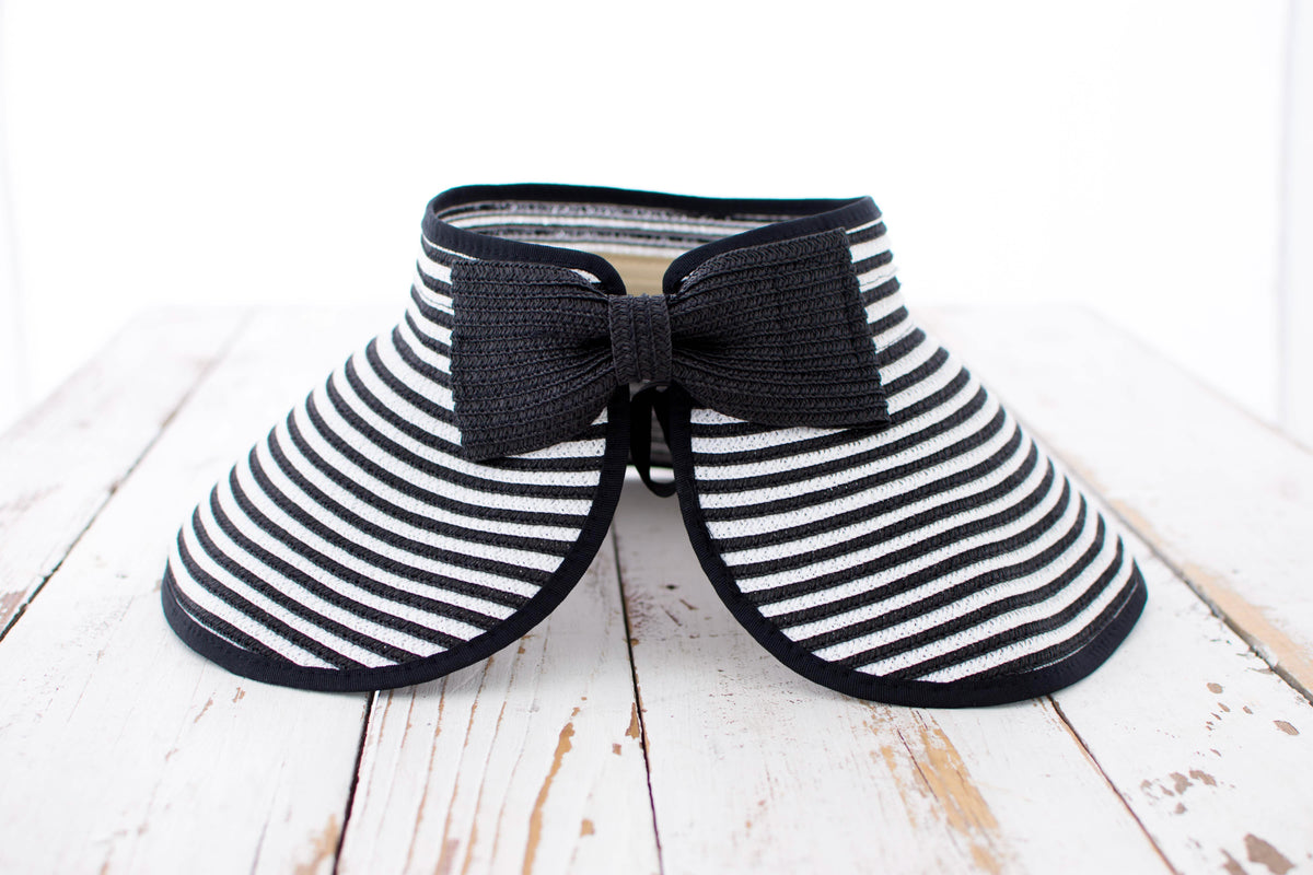 Foldable Bow Stripe Visor Black Hats - Tophatter Daily Deals