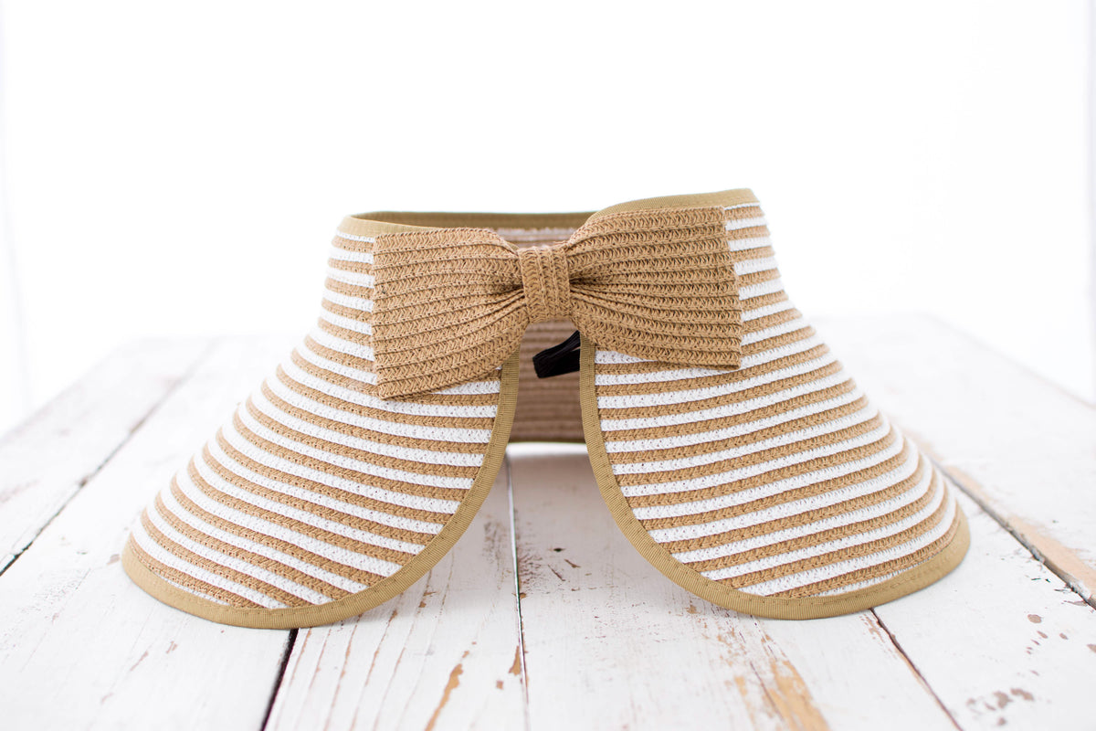 Foldable Bow Stripe Visor Khaki Hats - Tophatter Daily Deals