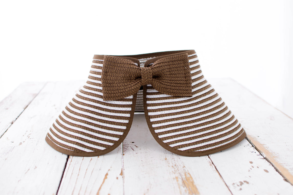 Foldable Bow Stripe Visor Mocha Hats - Tophatter Daily Deals