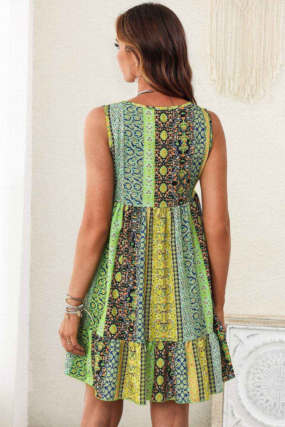 Printed V-Neck Mini Dress Casual Dresses - Tophatter Daily Deals