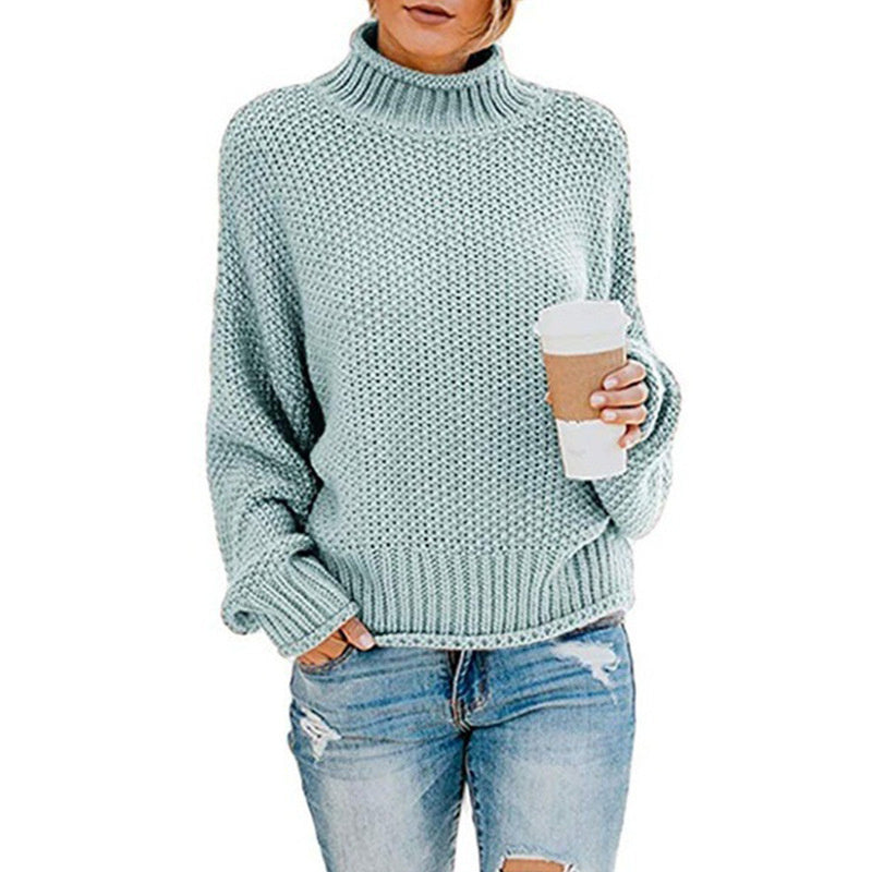 Oversized Women Turtleneck Sweater - Chunky Knit, Winter Light blue 3D Changing Face Moving Picture Frame - Tophatter Daily Deals