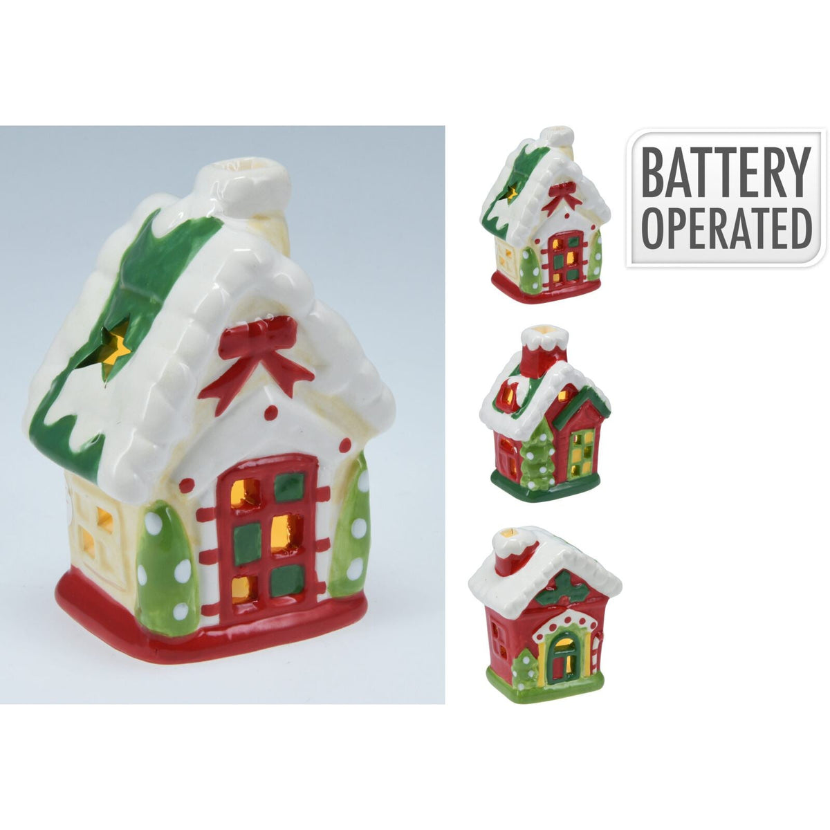 Ceramic LED Christmas House | Light Up House Christmas Village Ornament - 11cm LED Light - Tophatter Daily Deals