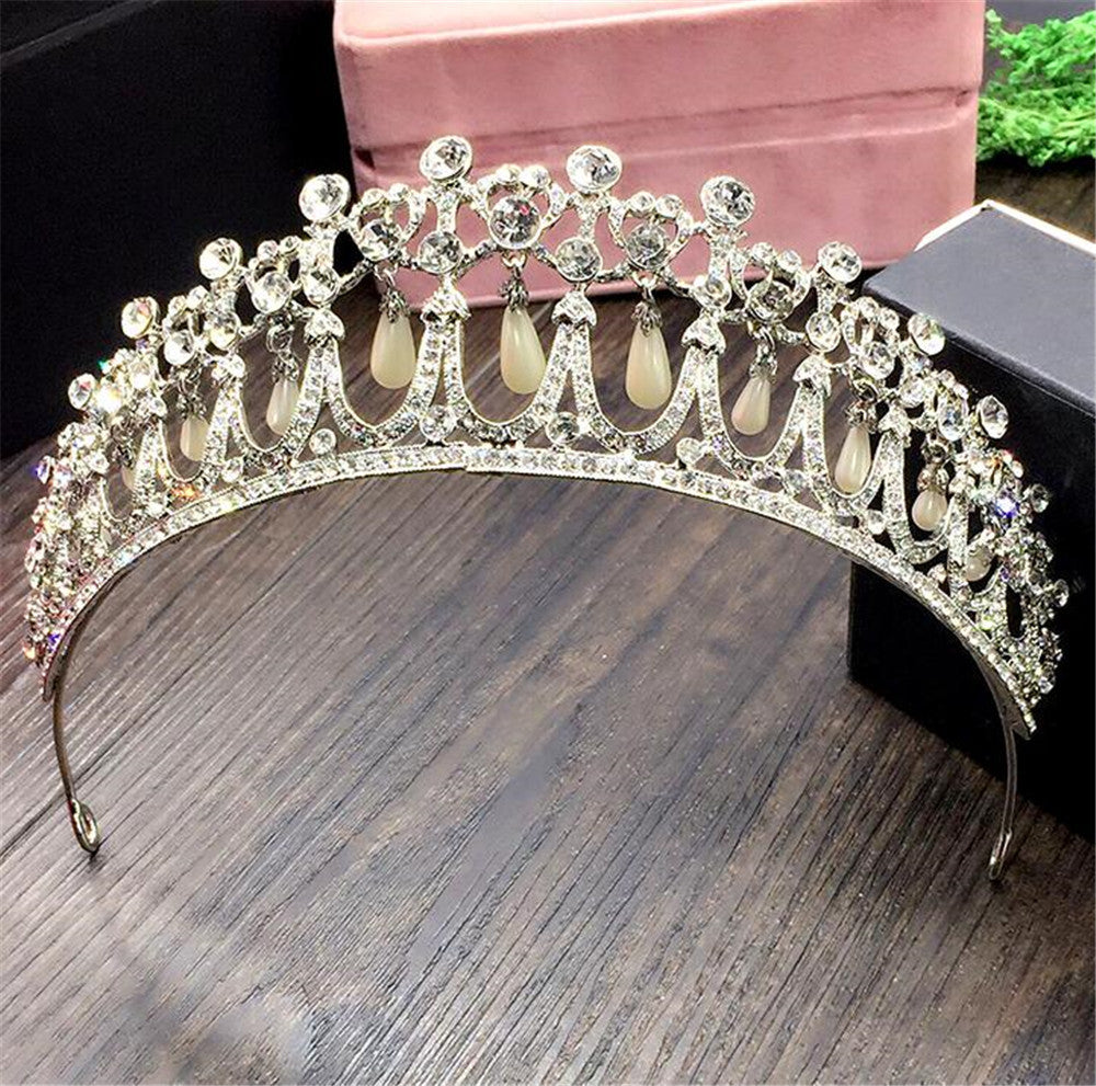 Bridal Crown Rhinestone Pearl Water Drop Hair Accessories Wedding Dress Ornaments 0 - Tophatter Daily Deals