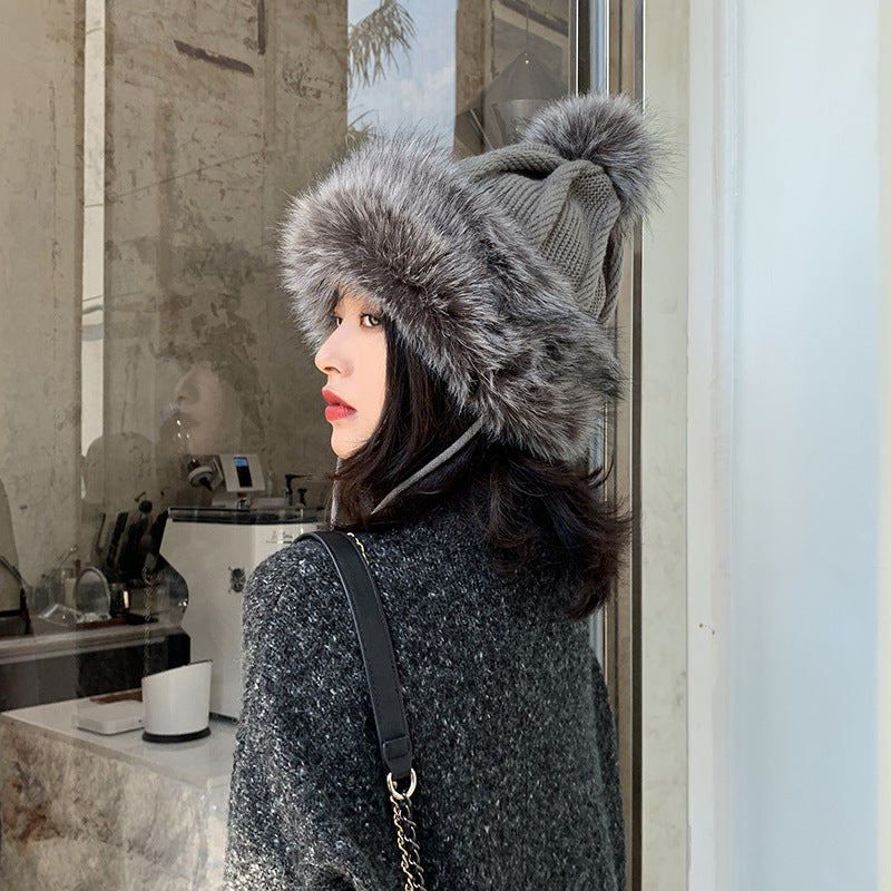 All-match Cute Woolen Knitted Ear Caps Plus Velvet Thick Winter Lei Feng Hat 0 - Tophatter Daily Deals