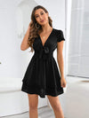 Tied V-Neck Tiered Mini Dress Casual Dresses - Tophatter Daily Deals