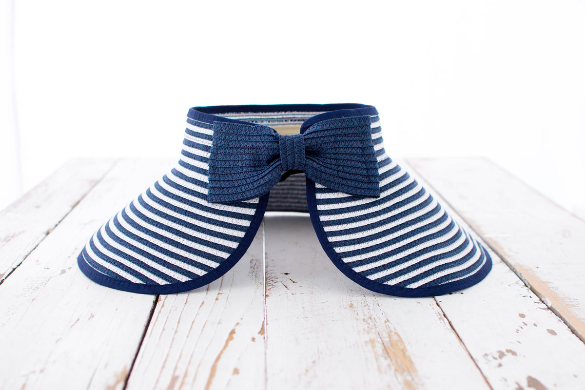 Foldable Bow Stripe Visor Navy Hats - Tophatter Daily Deals