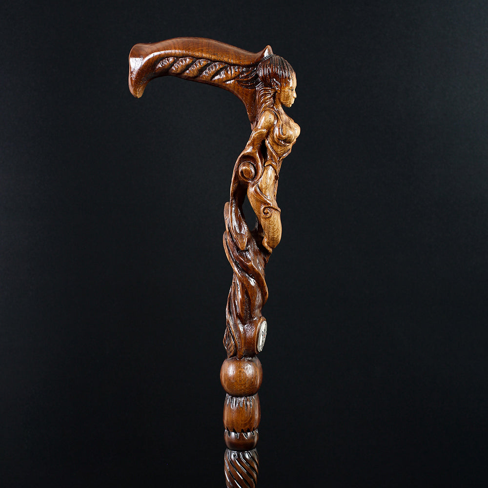 Forest fairy (dark) Artisan Intricate Detail Handcarved Cane Hand Carved Artisan - Tophatter Daily Deals