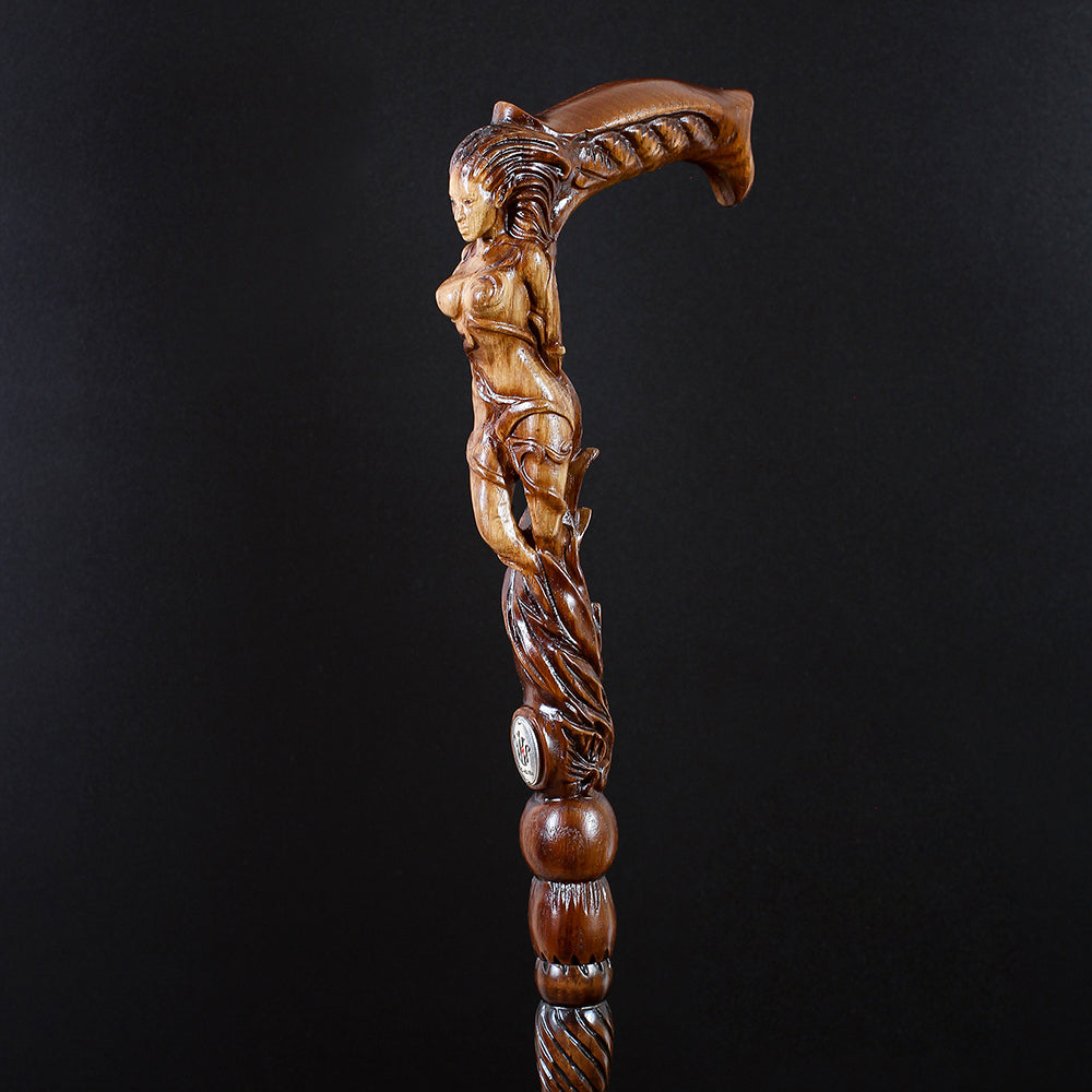 Forest fairy (dark) Artisan Intricate Detail Handcarved Cane Hand Carved Artisan - Tophatter Daily Deals