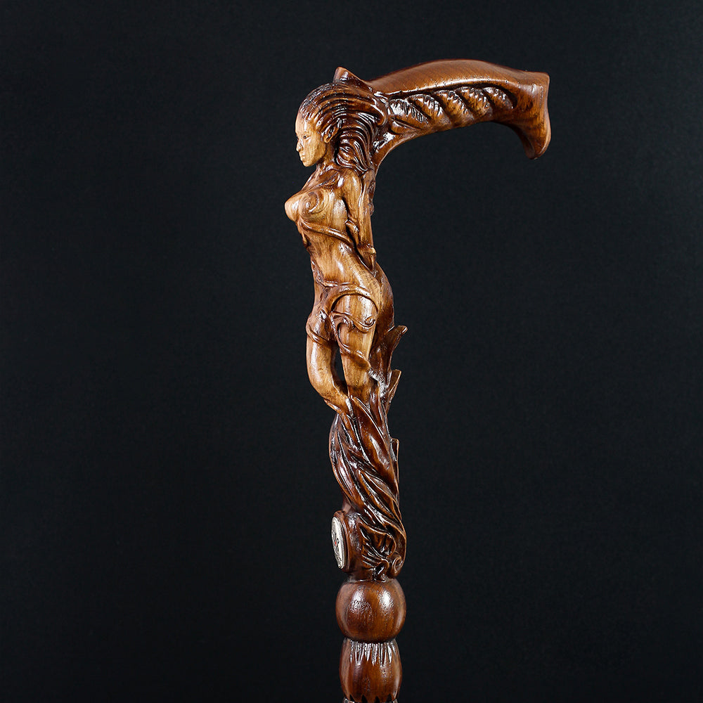 Forest fairy (dark) Artisan Intricate Detail Handcarved Cane Hand Carved Artisan - Tophatter Daily Deals