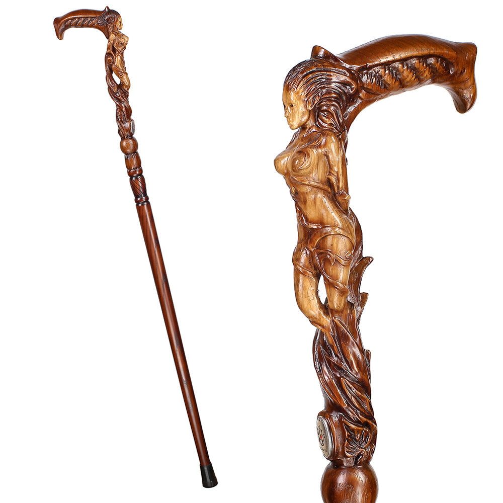 Forest fairy (dark) Artisan Intricate Detail Handcarved Cane Hand Carved Artisan - Tophatter Daily Deals