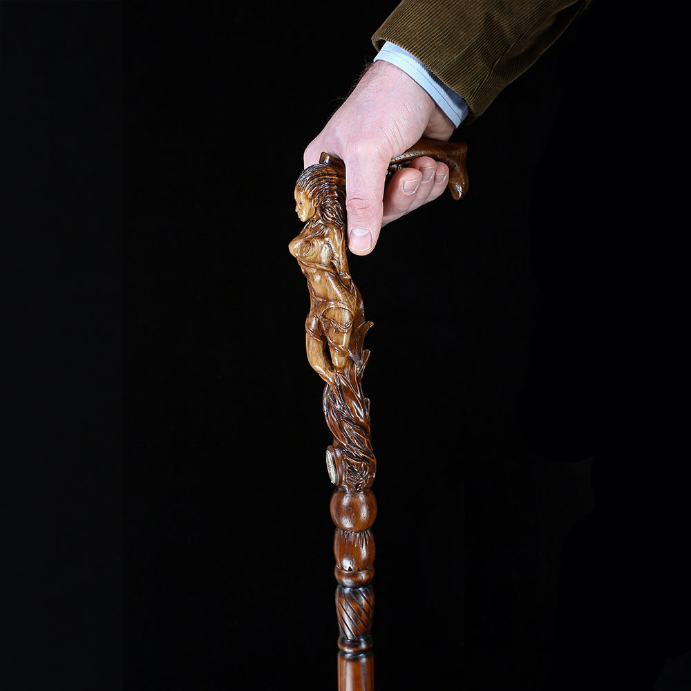 Forest fairy (dark) Artisan Intricate Detail Handcarved Cane Hand Carved Artisan - Tophatter Daily Deals