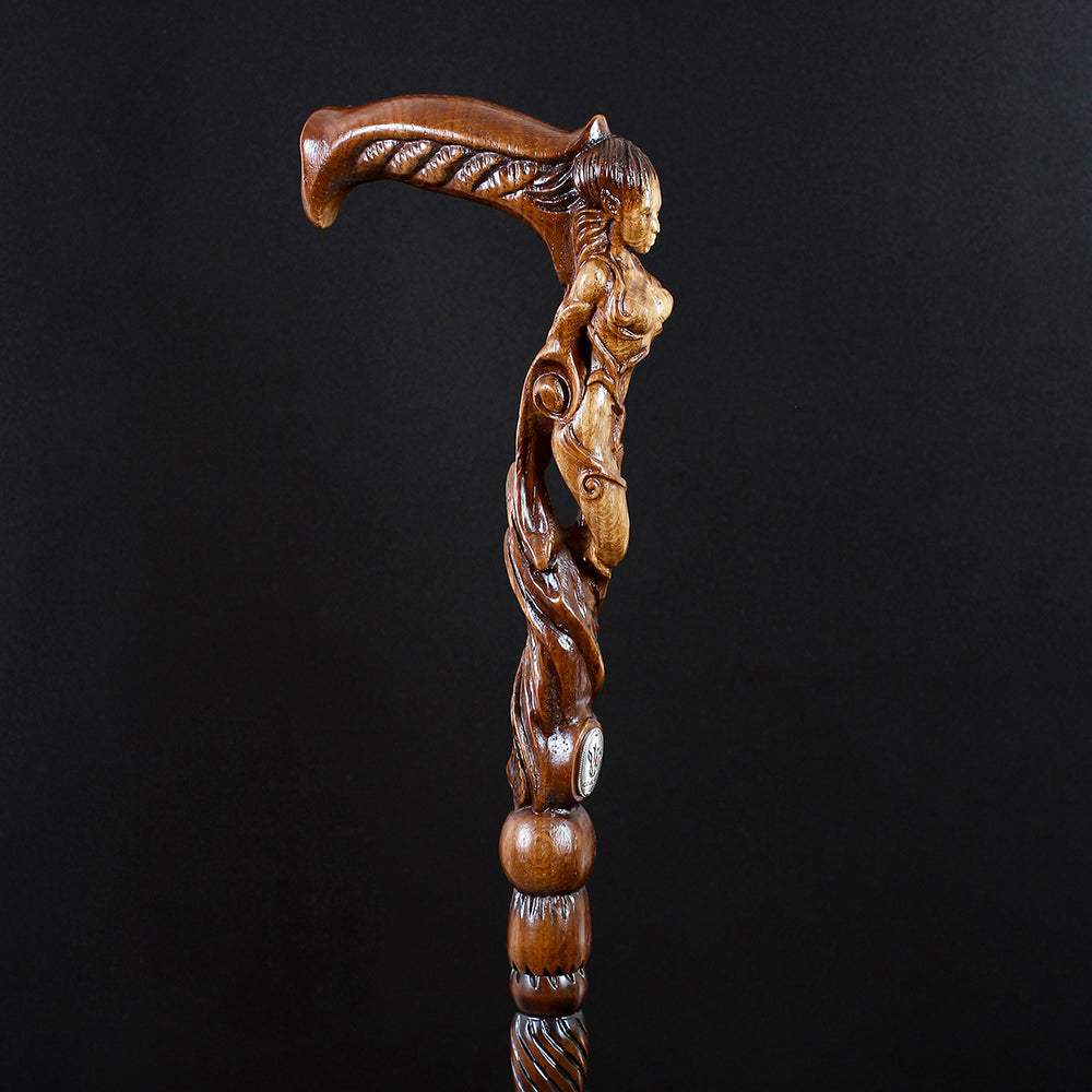 Forest fairy (dark) Artisan Intricate Detail Handcarved Cane Hand Carved Artisan - Tophatter Daily Deals