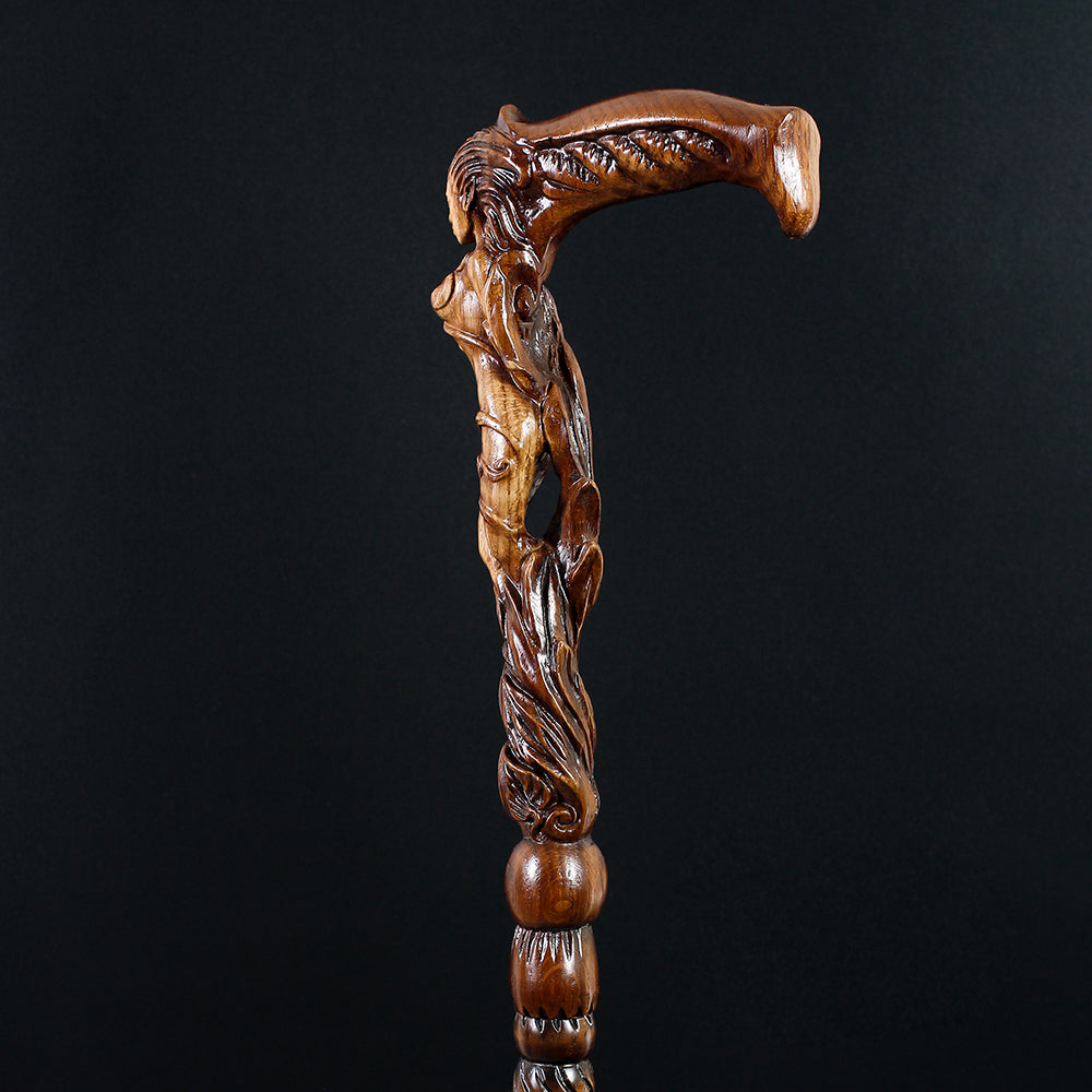 Forest fairy (dark) Artisan Intricate Detail Handcarved Cane Hand Carved Artisan - Tophatter Daily Deals