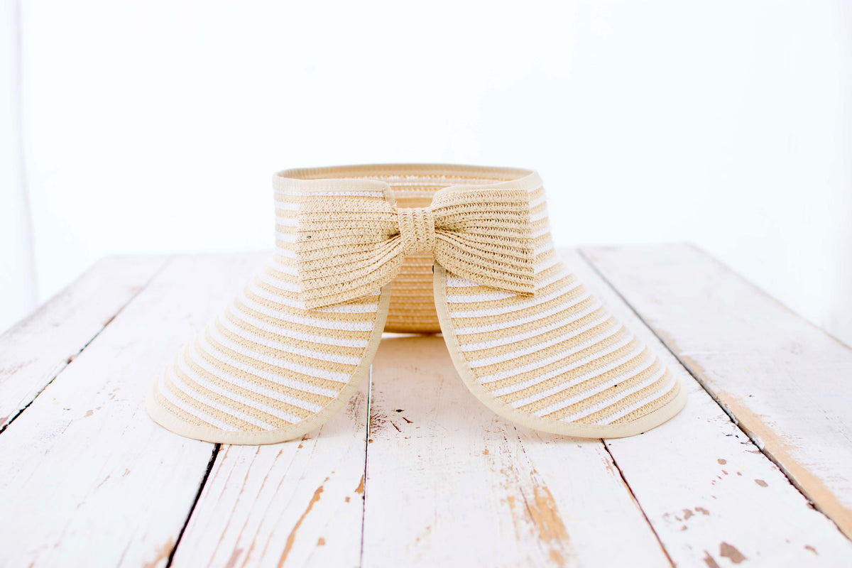 Foldable Bow Stripe Visor Straw Hats - Tophatter Daily Deals