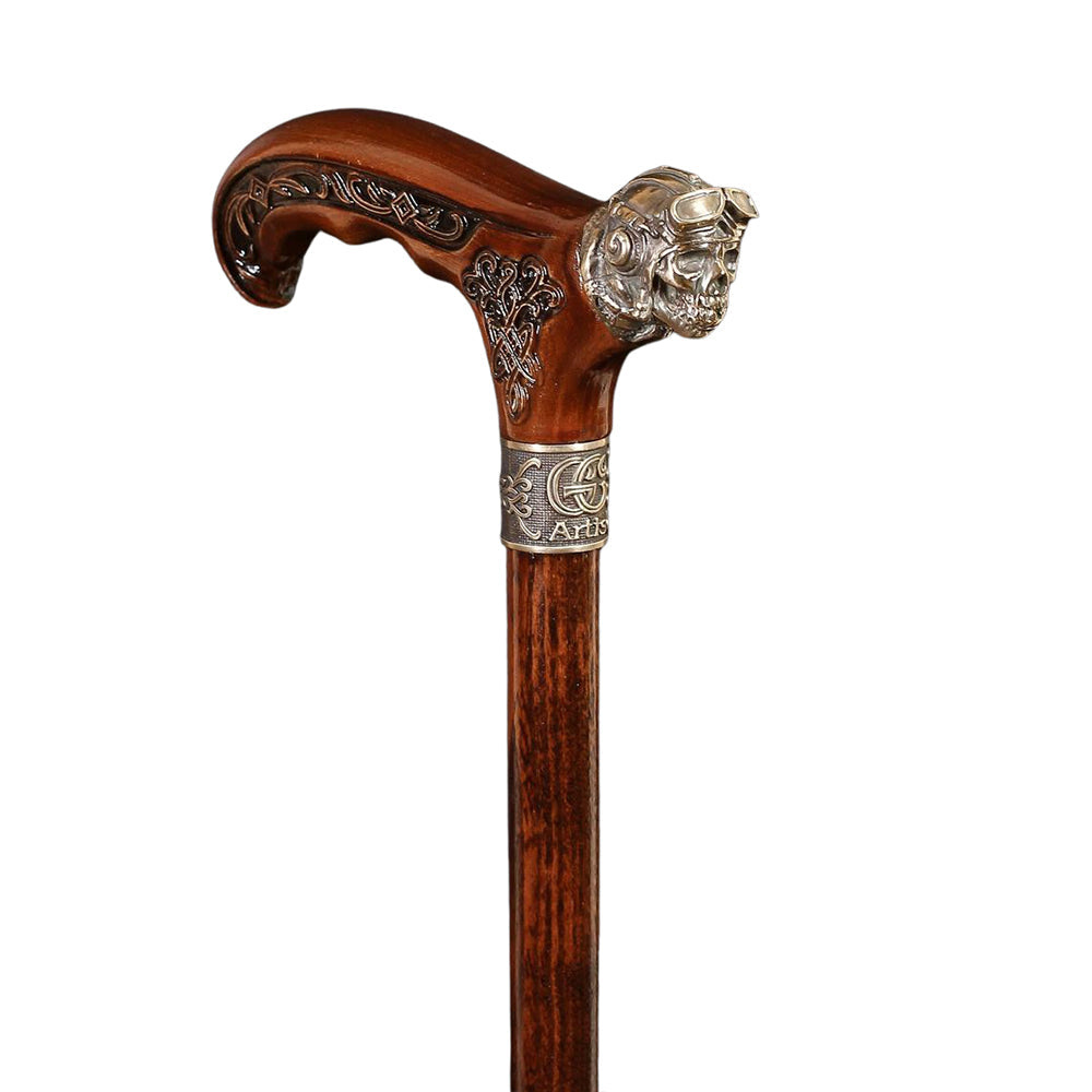 Pilot Aviator Skull Squadron: Bronze Casted Cane Hand Carved Artisan - Tophatter Daily Deals