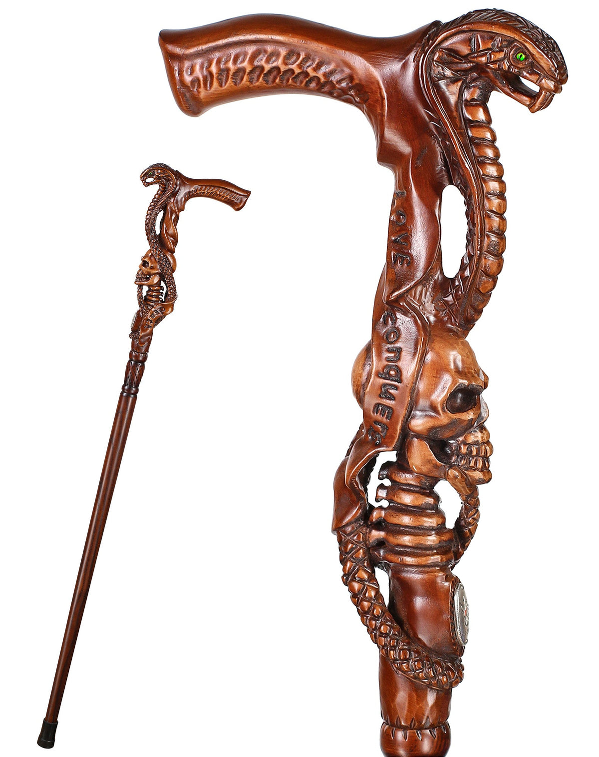 Cobra & Skull Encounter: Intricately Handcarved Artisan Cane Animal Handled Canes - Tophatter Daily Deals