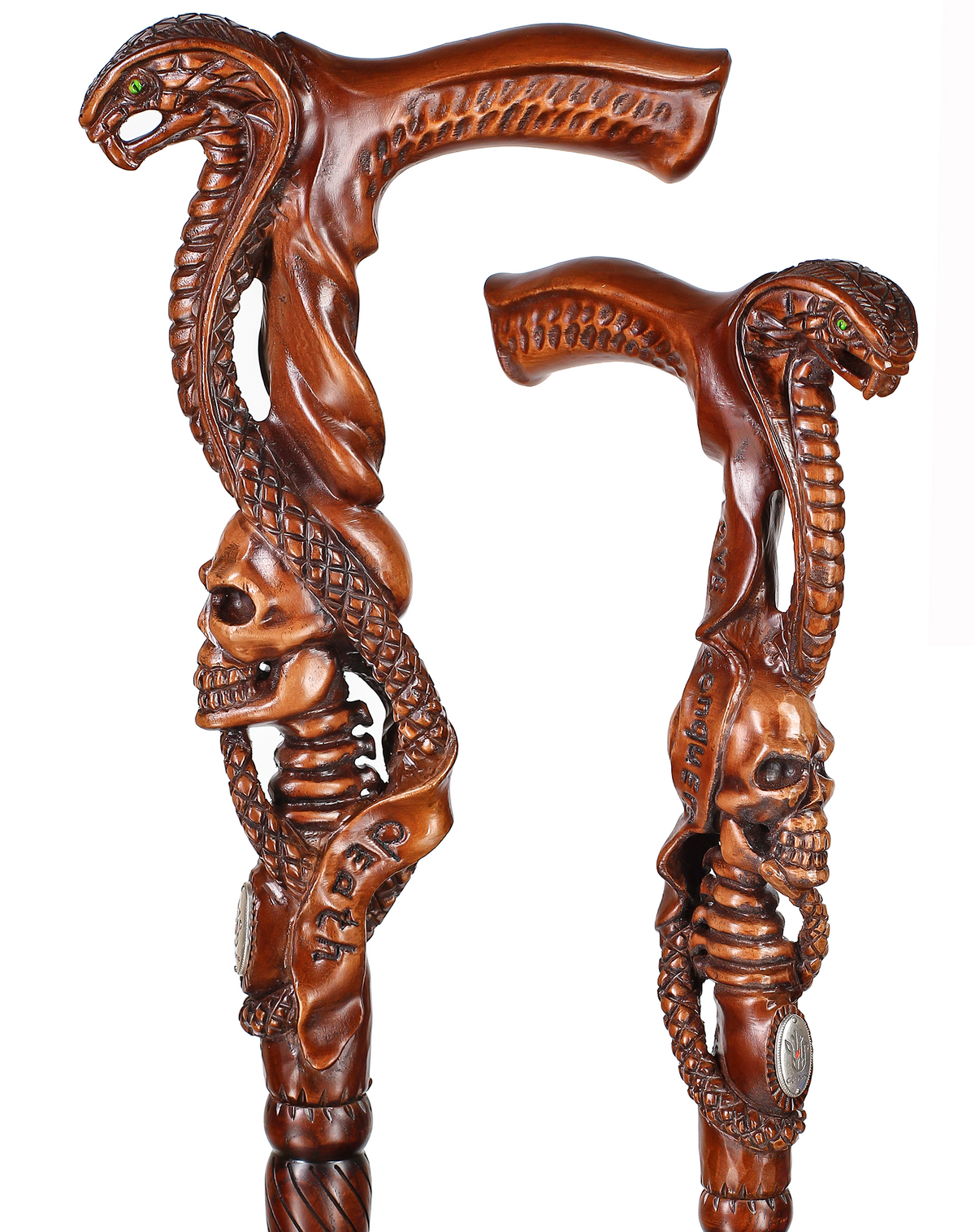 Cobra & Skull Encounter: Intricately Handcarved Artisan Cane Dark Wood Animal Handled Canes - Tophatter Daily Deals
