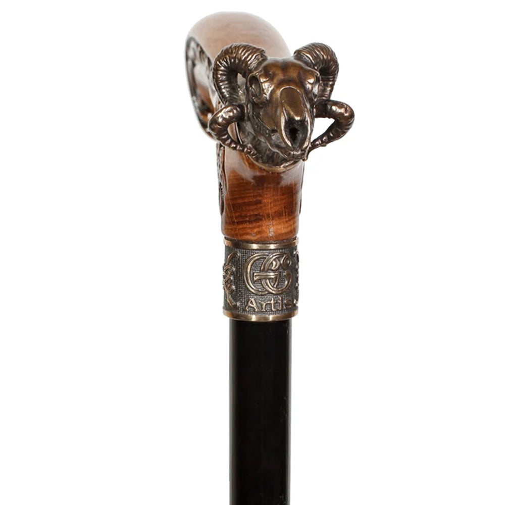 Ram Skull Casted Bronze: Artisan Intricate Detail Design Cane Hand Carved Artisan - Tophatter Daily Deals
