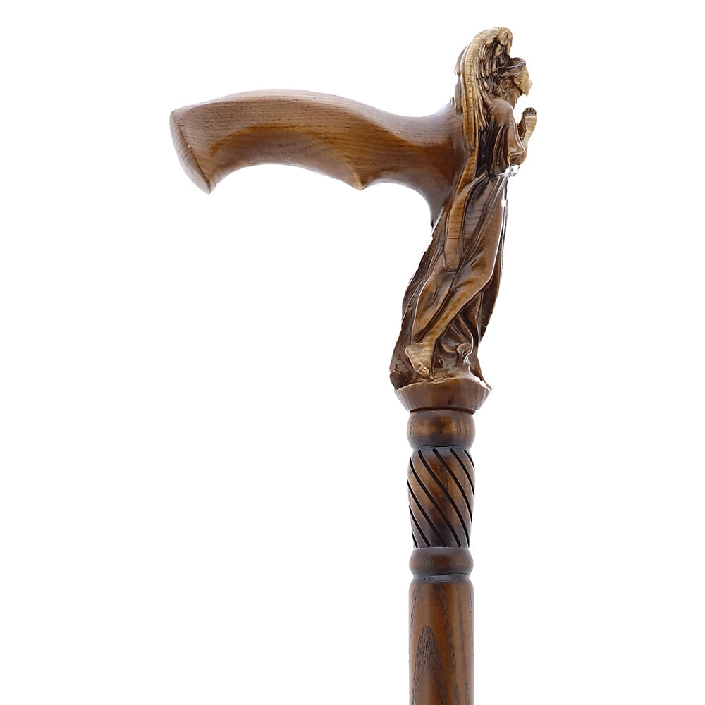 Praying Angel: Exquisite Artistry in Intricate Hand-Carved Cane Dark Wood Hand Carved Artisan - Tophatter Daily Deals