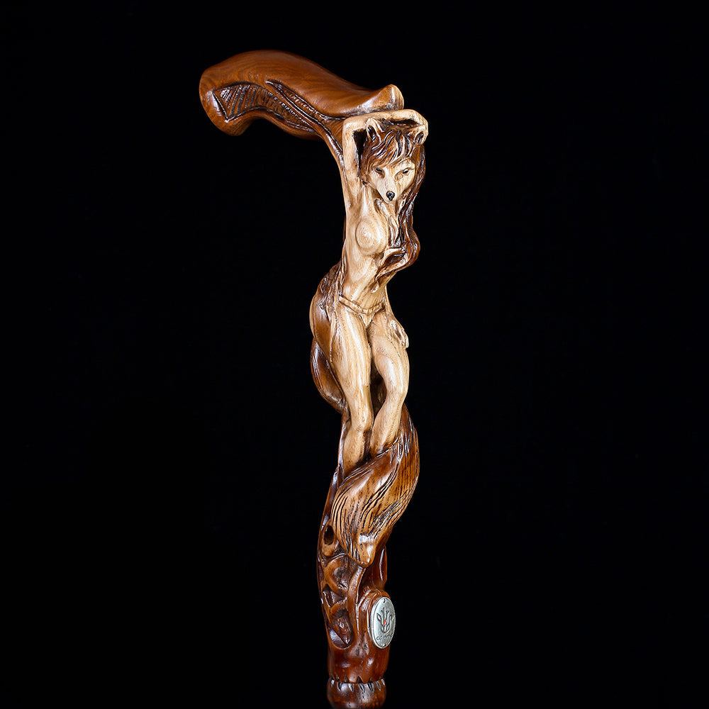 Foxy Girl: Artisan Intricate Detail Hand-Carved Cane Hand Carved Artisan - Tophatter Daily Deals