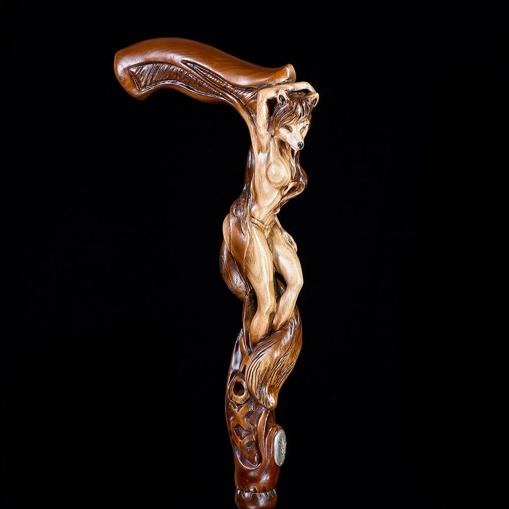 Foxy Girl: Artisan Intricate Detail Hand-Carved Cane Hand Carved Artisan - Tophatter Daily Deals