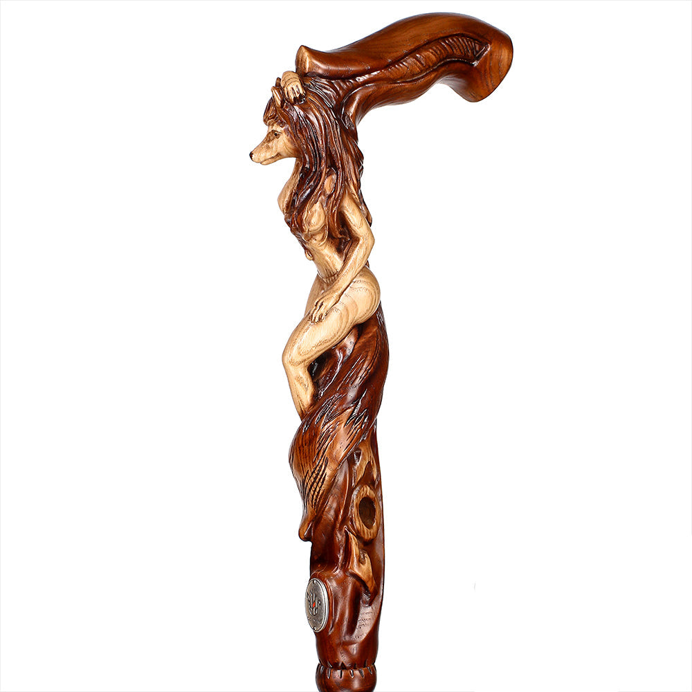 Foxy Girl: Artisan Intricate Detail Hand-Carved Cane Hand Carved Artisan - Tophatter Daily Deals