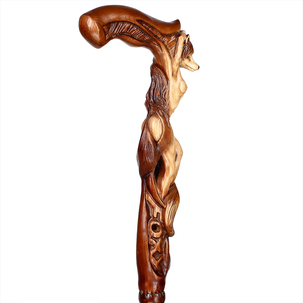 Foxy Girl: Artisan Intricate Detail Hand-Carved Cane Hand Carved Artisan - Tophatter Daily Deals