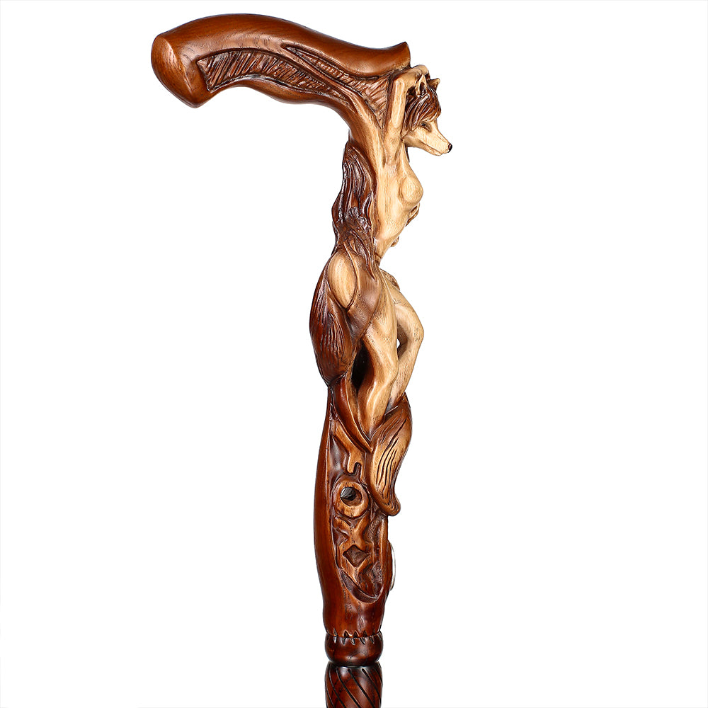 Foxy Girl: Artisan Intricate Detail Hand-Carved Cane Hand Carved Artisan - Tophatter Daily Deals